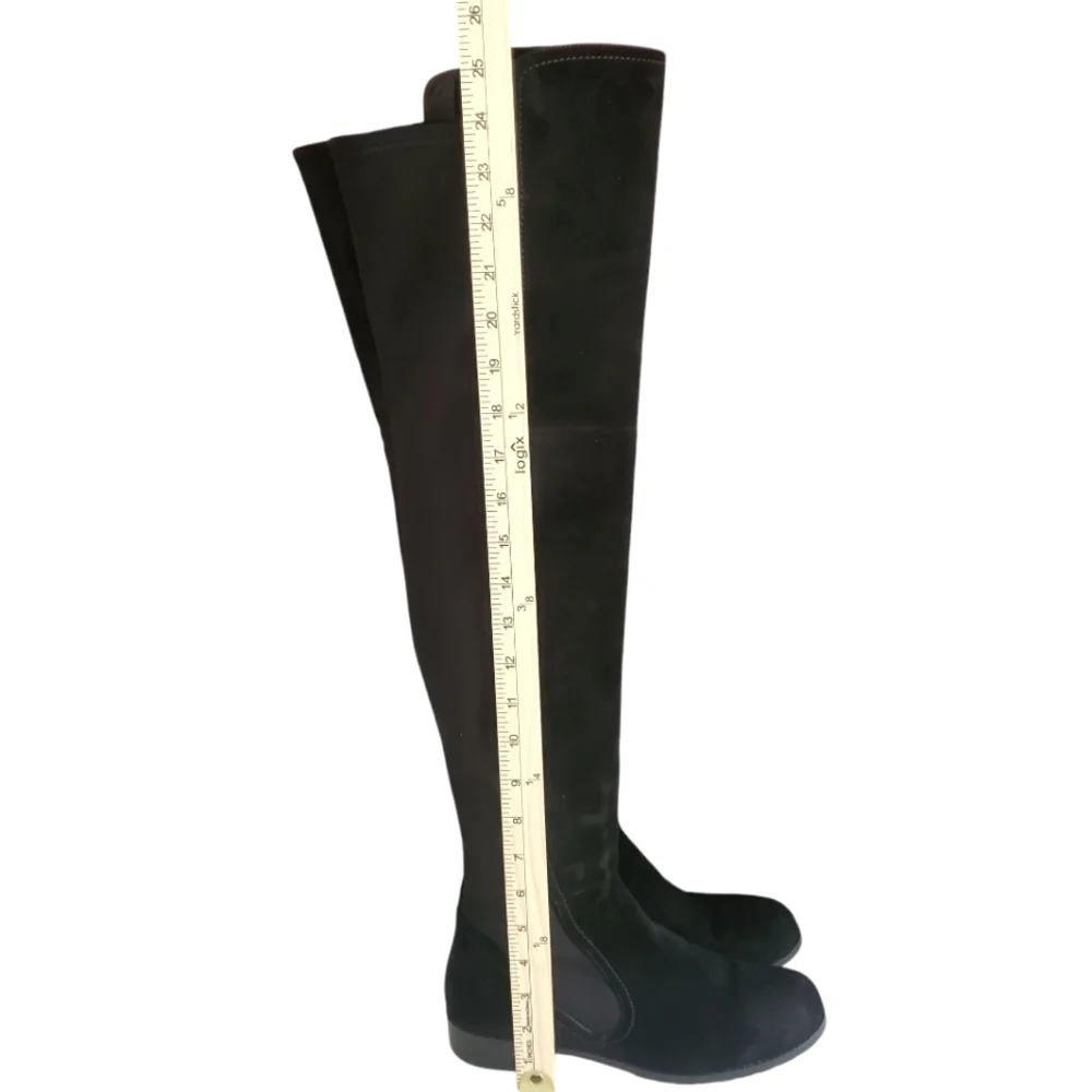 STUART WEITZMAN Langdon Black Suede Skin-Tight Over The‎ Knee Pull-On Boots SZ 8